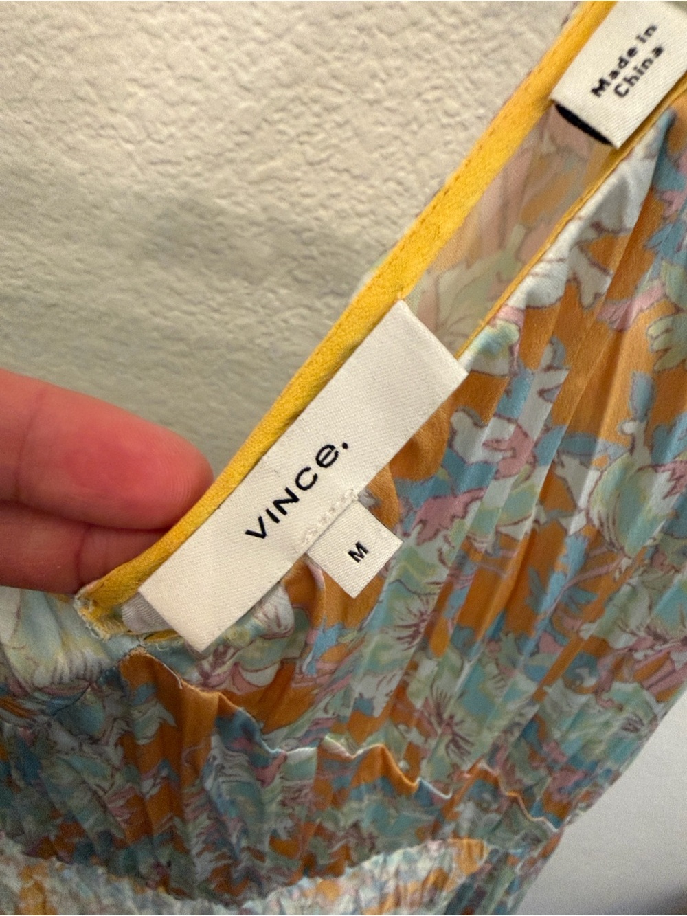 Vince Lotus Pleated V-Neck Floral Midi Dress in Yellow and Light Blue - Picture 2 of 2